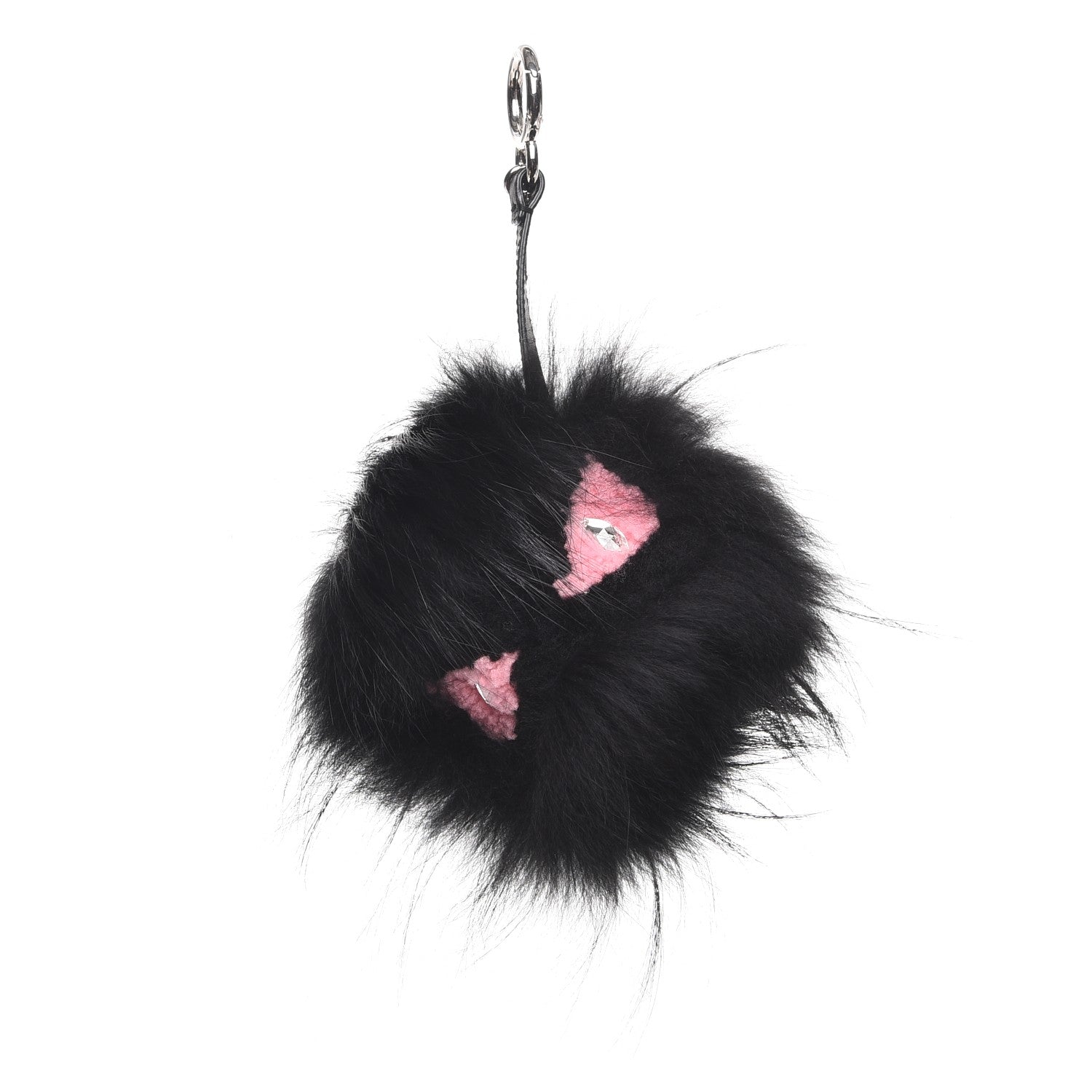Fendi Fox Fur Shearling Crystal Pinky Punky Monster Bag Bug Charm Black Bubblegum 1 of 5