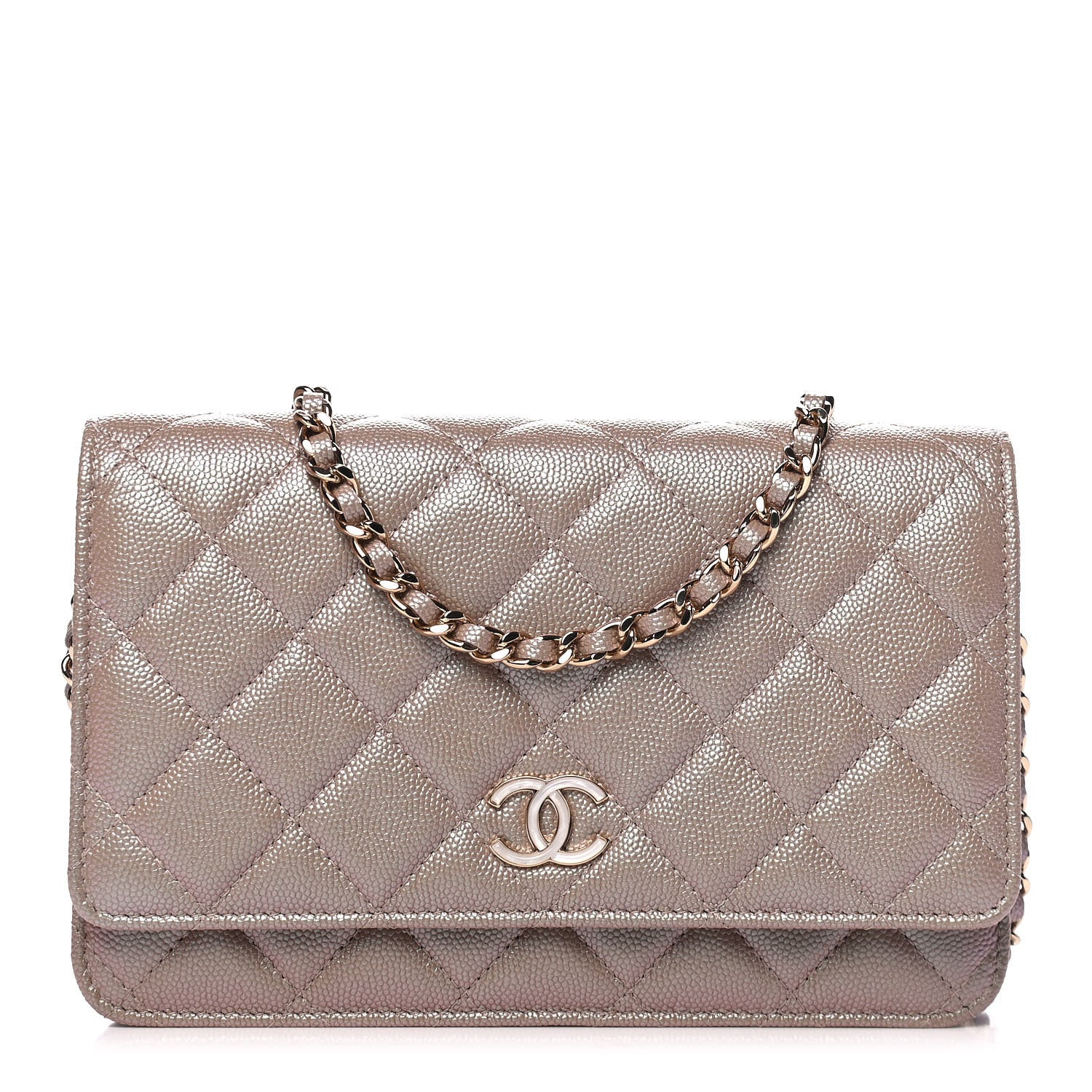 Chanel Iridescent Caviar Quilted Wallet On Chain WOC Beige 1 of 4