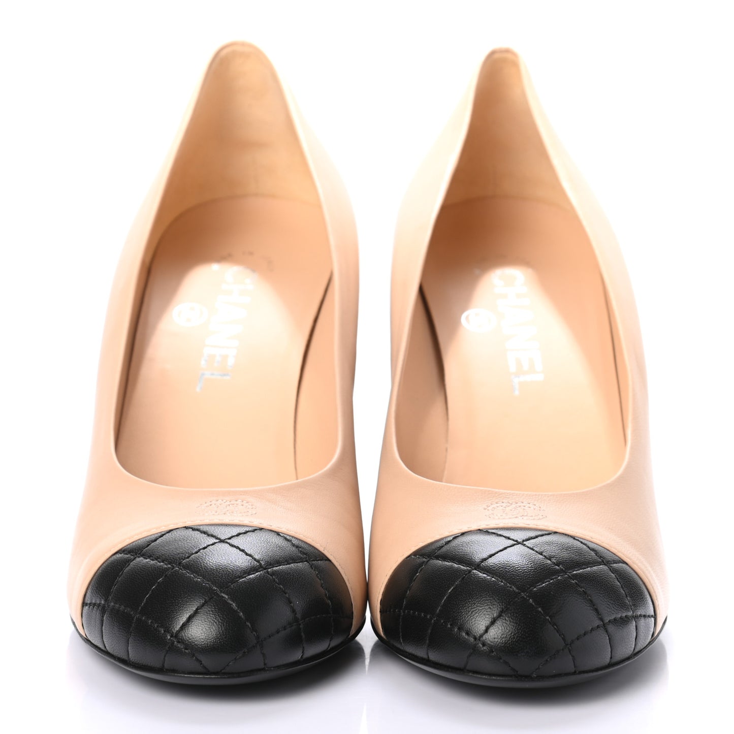 Lambskin Pearl Cap Toe Pumps 38 Beige Black