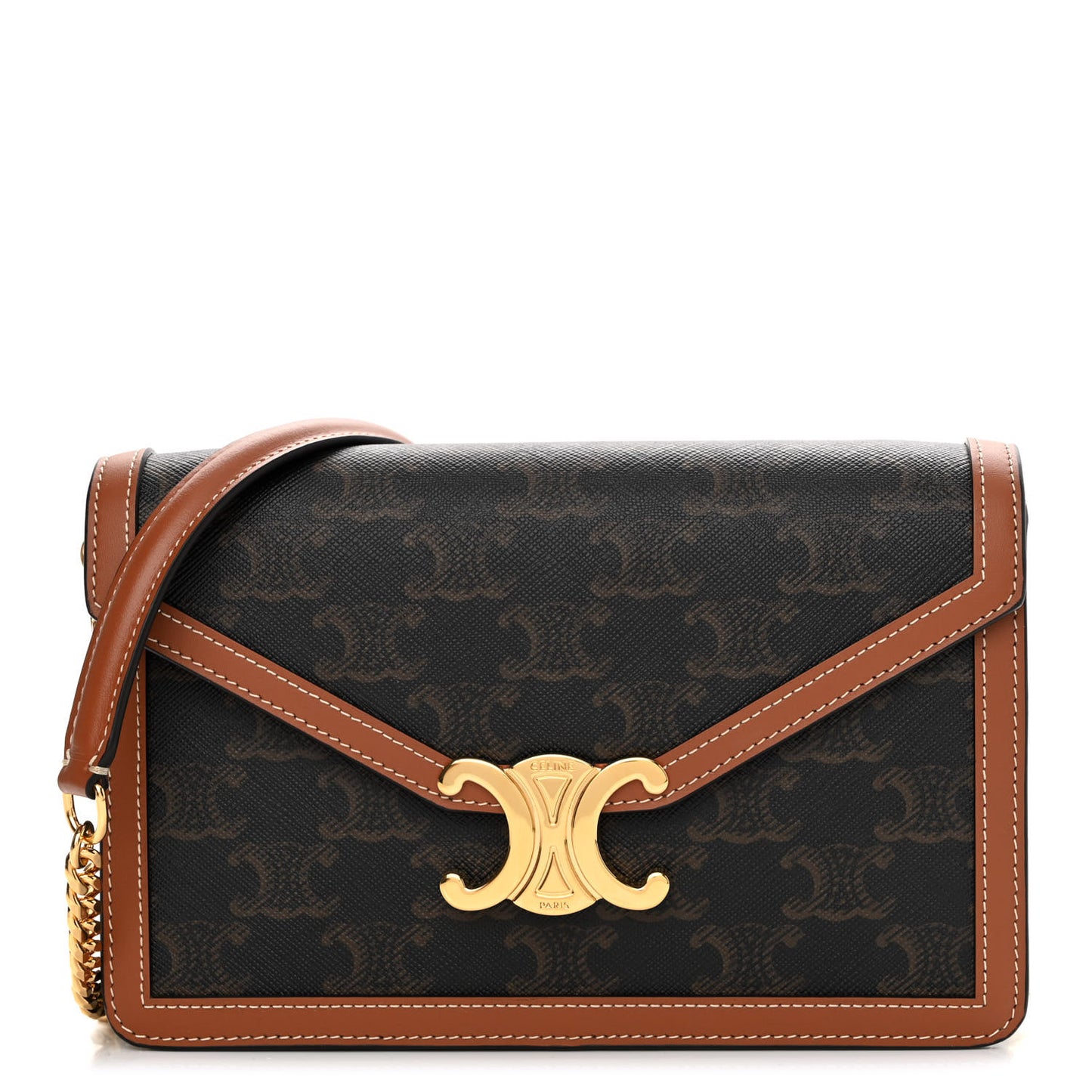 Triomphe Canvas Calfskin Margo Wallet on Chain Tan