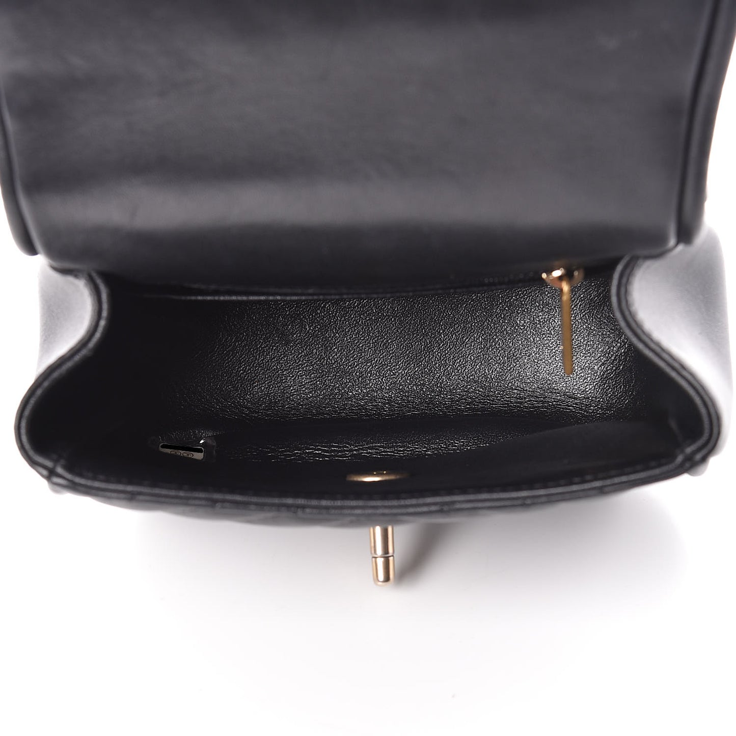 Lambskin Reverse Chevron Quilted Mini Round Top Handle Flap Black
