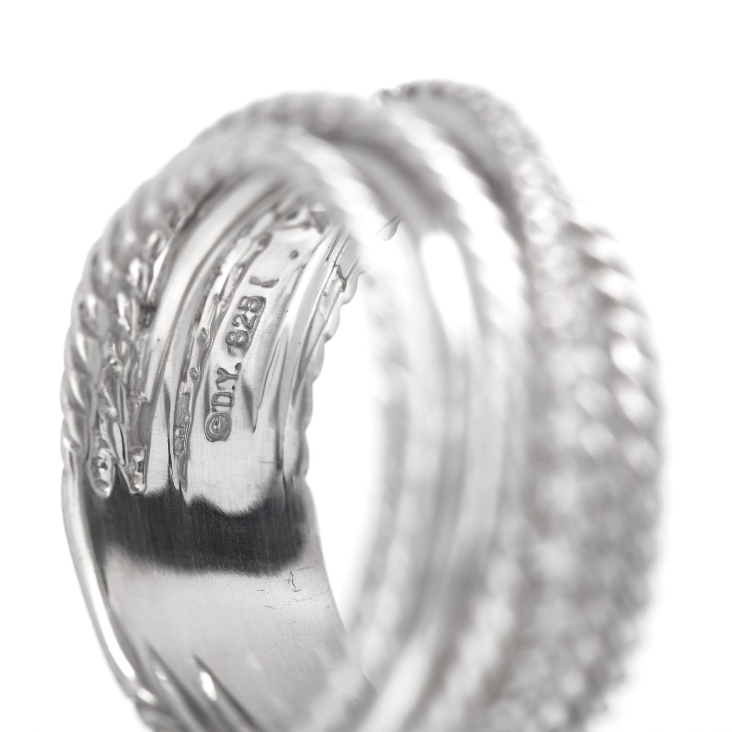 Sterling Silver Diamond 11mm Wide Crossover Cable Ring 54 6.75
