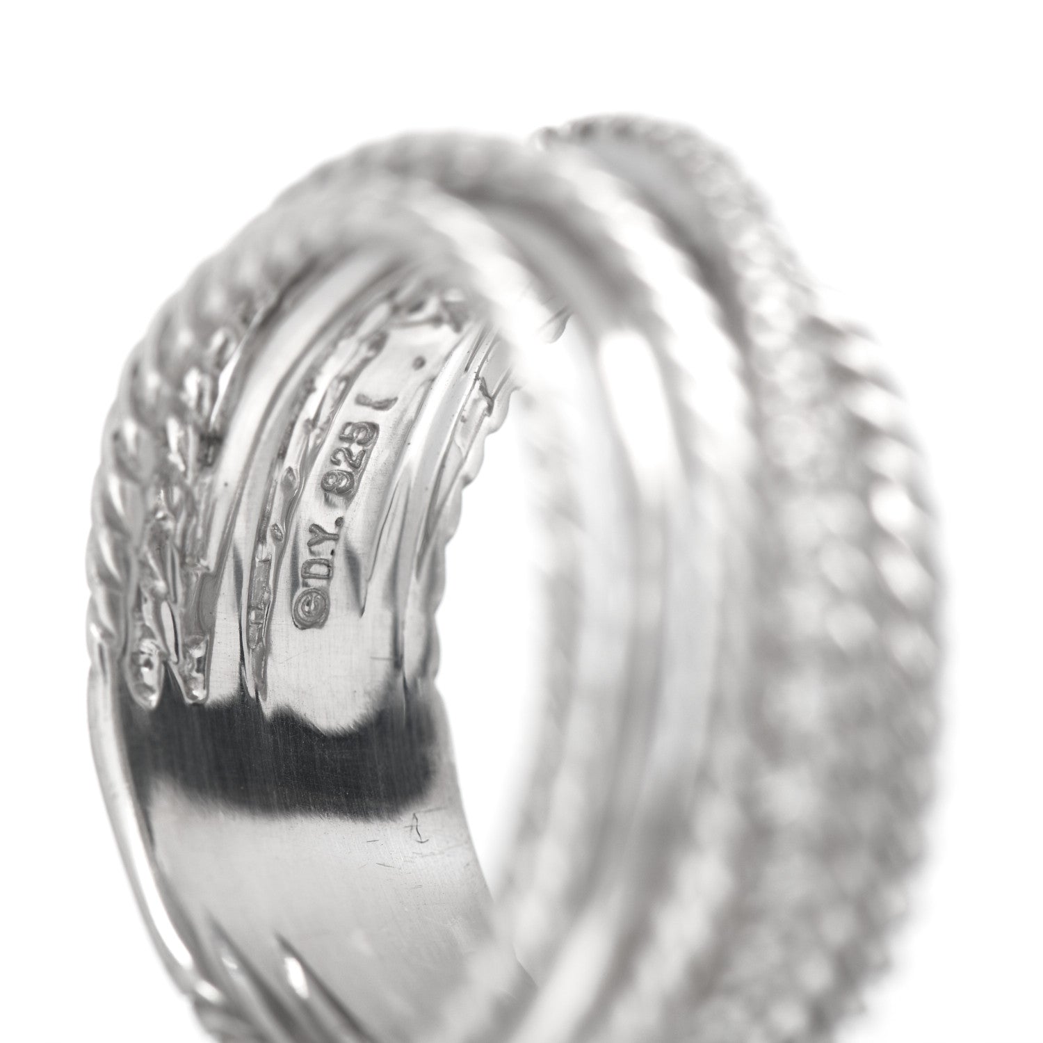 David Yurman Sterling Silver Diamond 11mm Wide Crossover Cable Ring 54 6.75 4 of 4