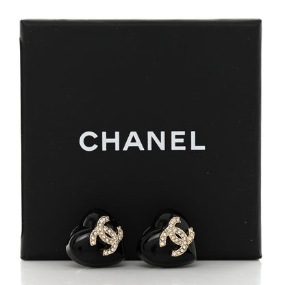 Chanel Resin Crystal CC Heart Earrings Black Gold 5 of 5