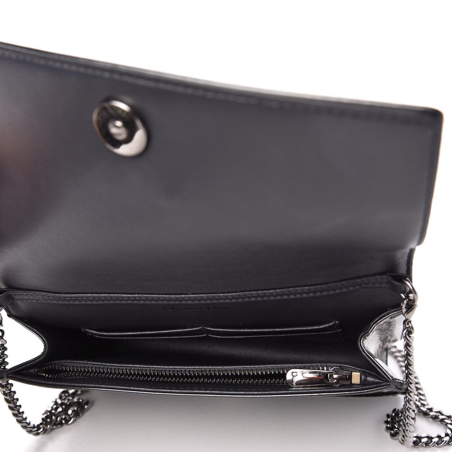 Metallic Patent Micro-Cannage Diorama Wallet on Chain Pouch Onyx Black