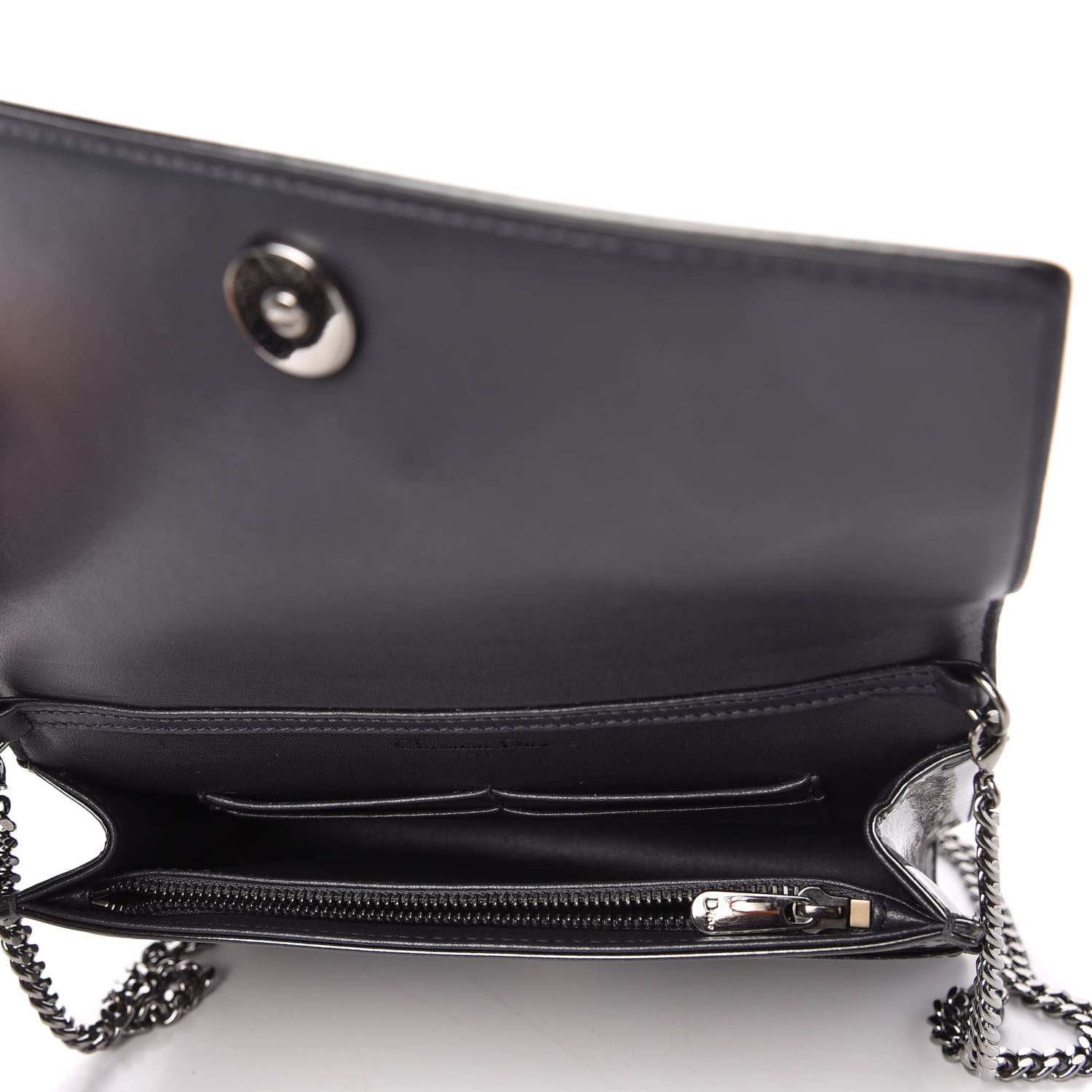 Christian Dior Metallic Patent Micro-Cannage Diorama Wallet on Chain Pouch Onyx Black 5 of 9
