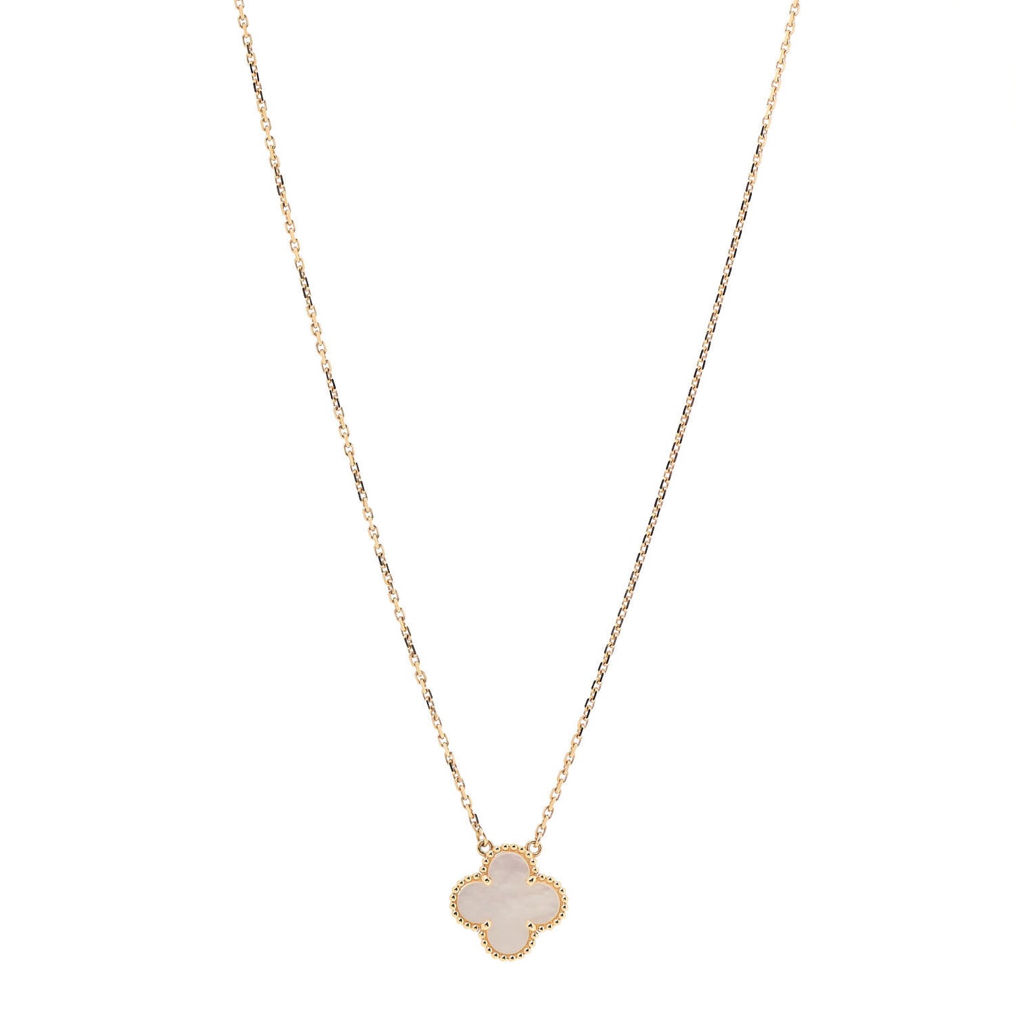 18K Yellow Gold Mother of Pearl Vintage Alhambra Pendant Necklace