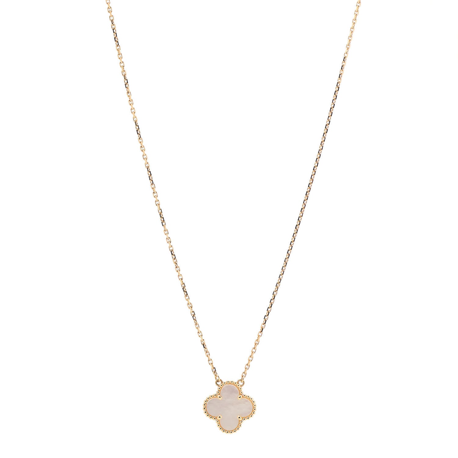 Van Cleef & Arpels 18K Yellow Gold Mother of Pearl Vintage Alhambra Pendant Necklace 1 of 6