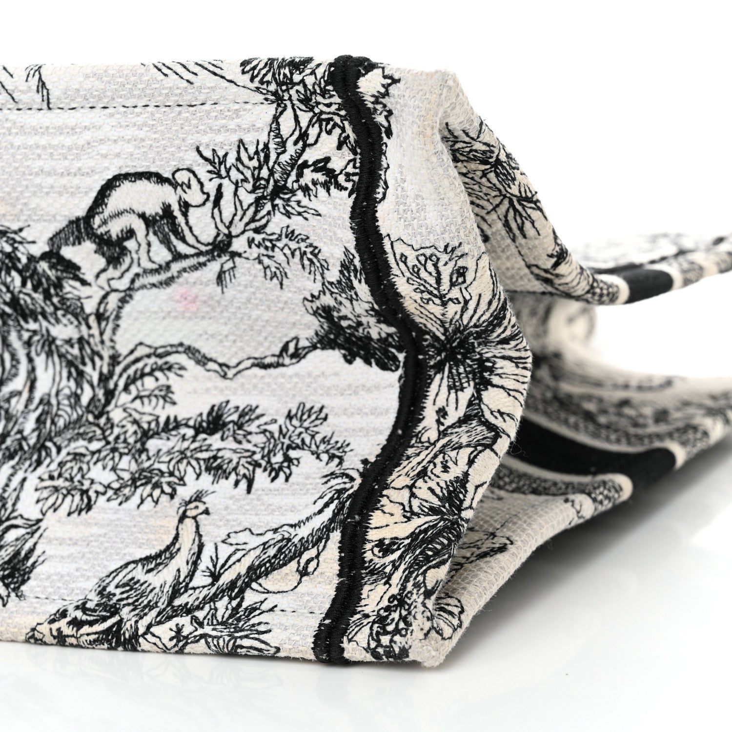 Christian Dior Canvas Embroidered Medium Toile de Jouy Voyage Book Tote White Black 10 of 17