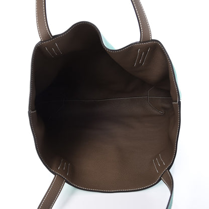 Hermes Taurillon Clemence Double Sens 45 Reversible Tote Etoupe Vert Vertigo 9 of 12