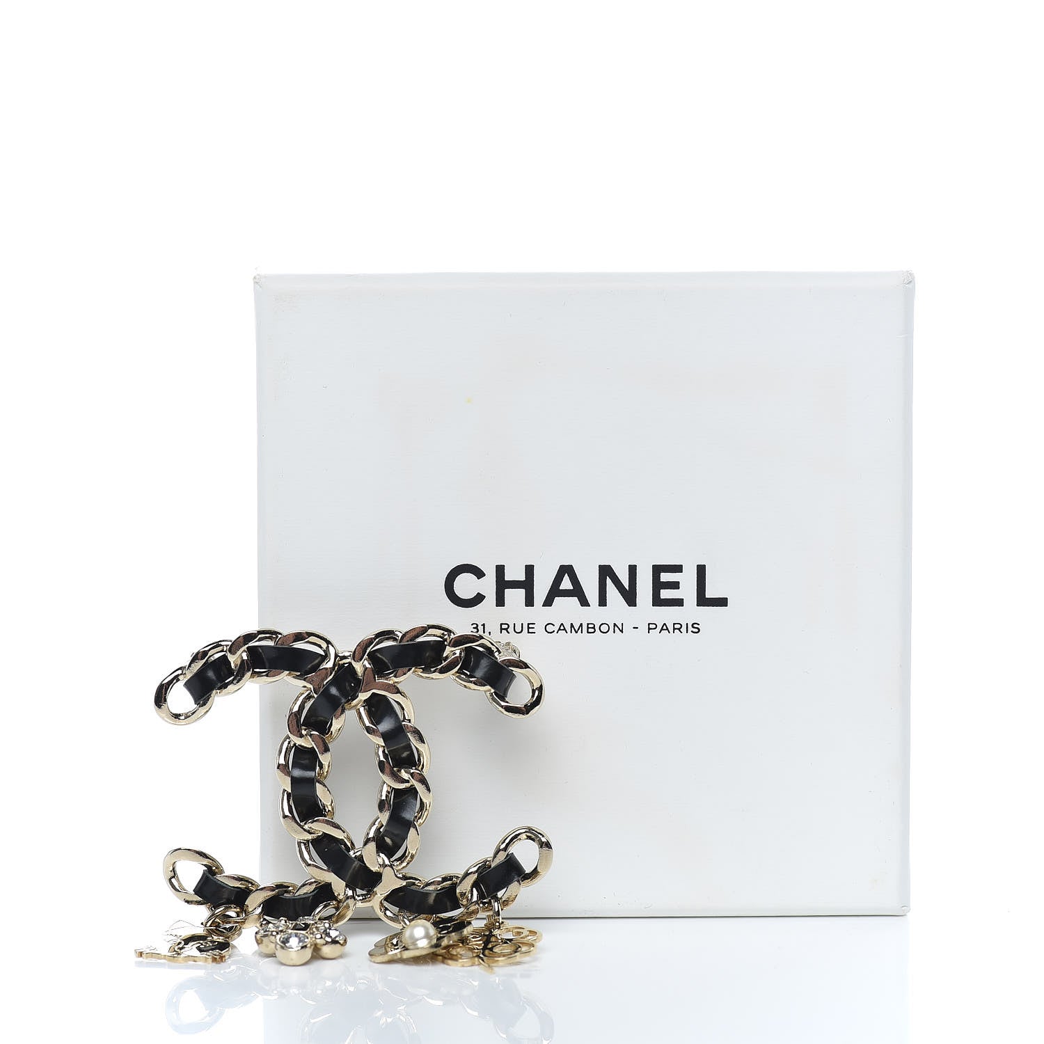 Chanel Lambskin Crystal Chain CC Charms Brooch Black Gold 5 of 5