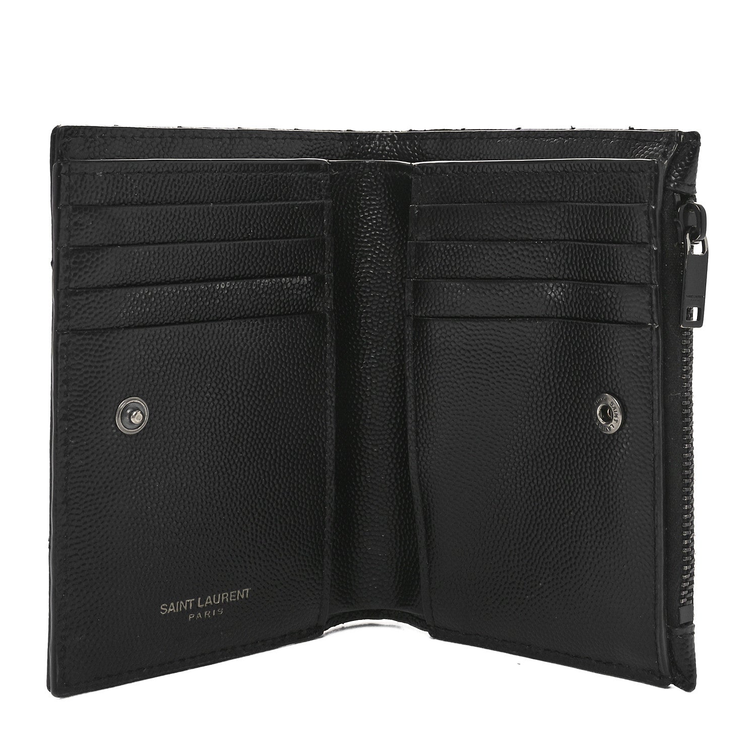 Saint Laurent Grain De Poudre Matelasse Chevron Monogram Monochrome Zipped Two-Part Wallet Black 5 of 9