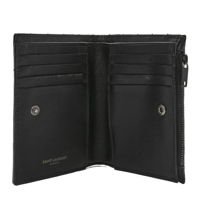 Saint Laurent Grain De Poudre Matelasse Chevron Monogram Monochrome Zipped Two-Part Wallet Black 5 of 9