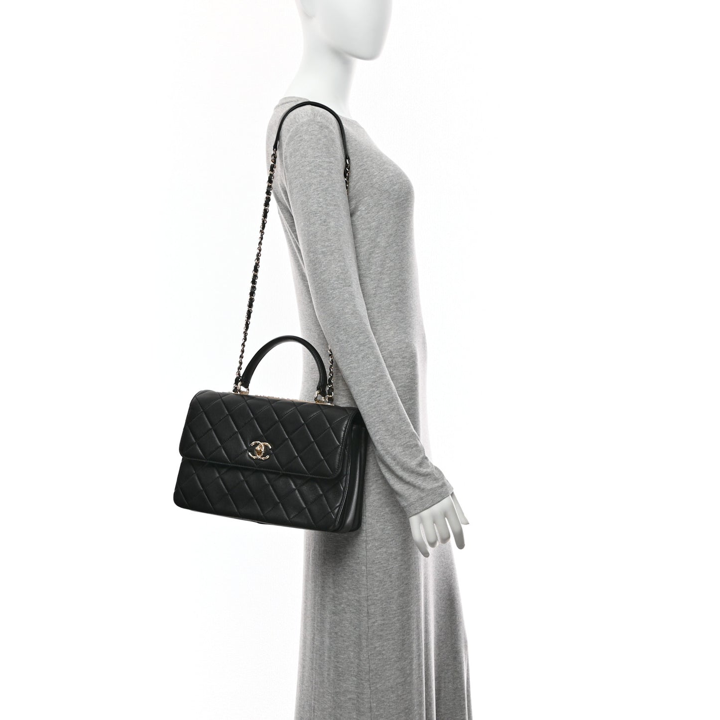 Lambskin Quilted Medium Trendy CC Flap Dual Handle Bag Black