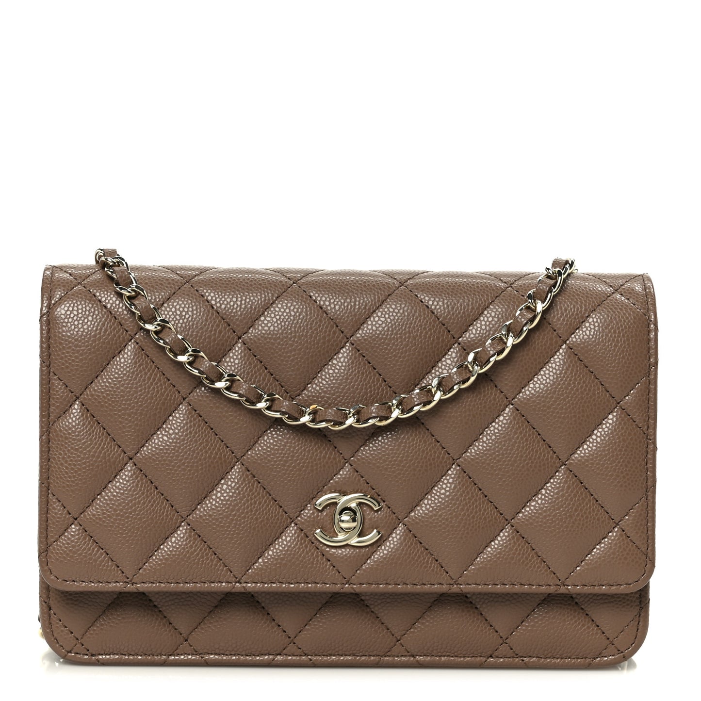 Caviar Quilted CC Turnlock Wallet On Chain WOC Brown