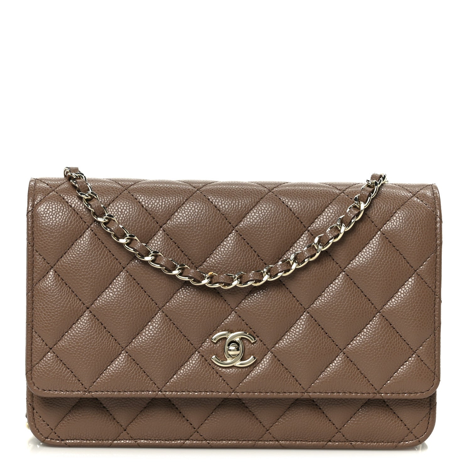 Chanel Caviar Quilted CC Turnlock Wallet On Chain WOC Brown 1 of 11