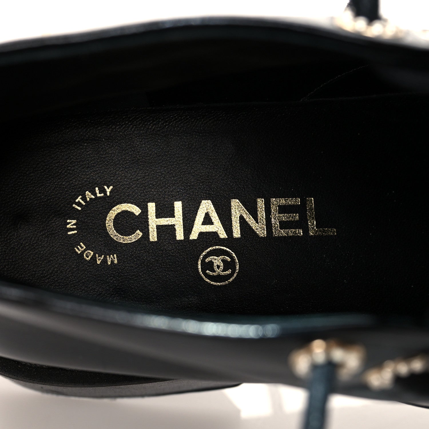 Chanel Shiny Calfskin Pearl Lace Up Combat Short Boots 38 Black 7 of 9