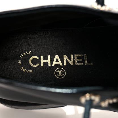 Chanel Shiny Calfskin Pearl Lace Up Combat Short Boots 38 Black 7 of 9
