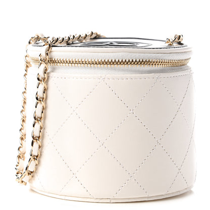 Chanel Lambskin Quilted Round Small Vanity Case With Chain White Black 1 of 11