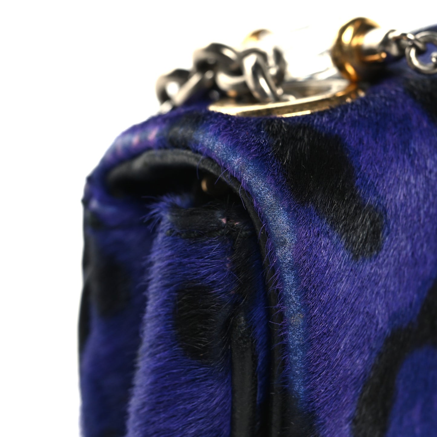 Pony Hair Leopard Print Shoulder Bag Purple