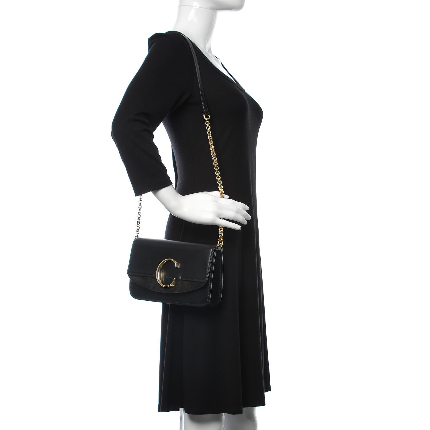 Chloe Calfskin Suede C Clutch With Chain Black 2 of 9