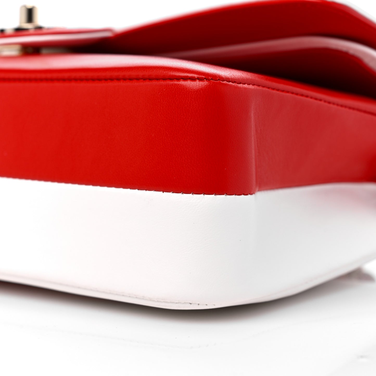 Lambskin Geometric Colorblock Medium Double Flap Red White