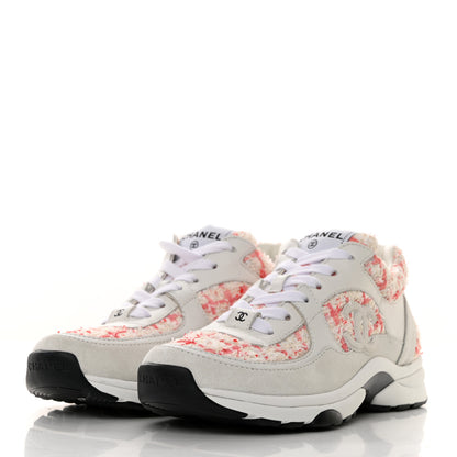 Chanel Tweed Suede Calfskin Womens CC Sneakers 36 Pink Ecru 3 of 10