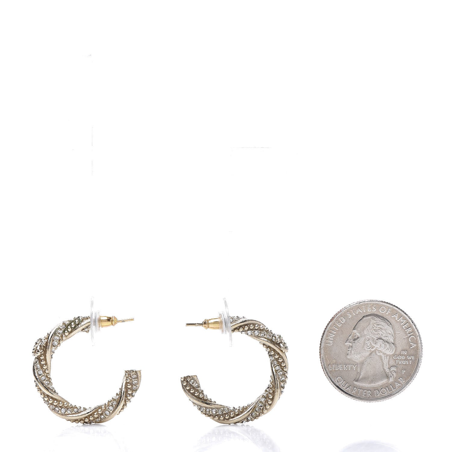 Chanel Crystal Twist CC Hoop Earrings Silver 3 of 8