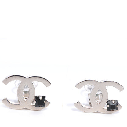 Chanel Black Stone CC Logo Clip On Earrings Silver 1 of 6