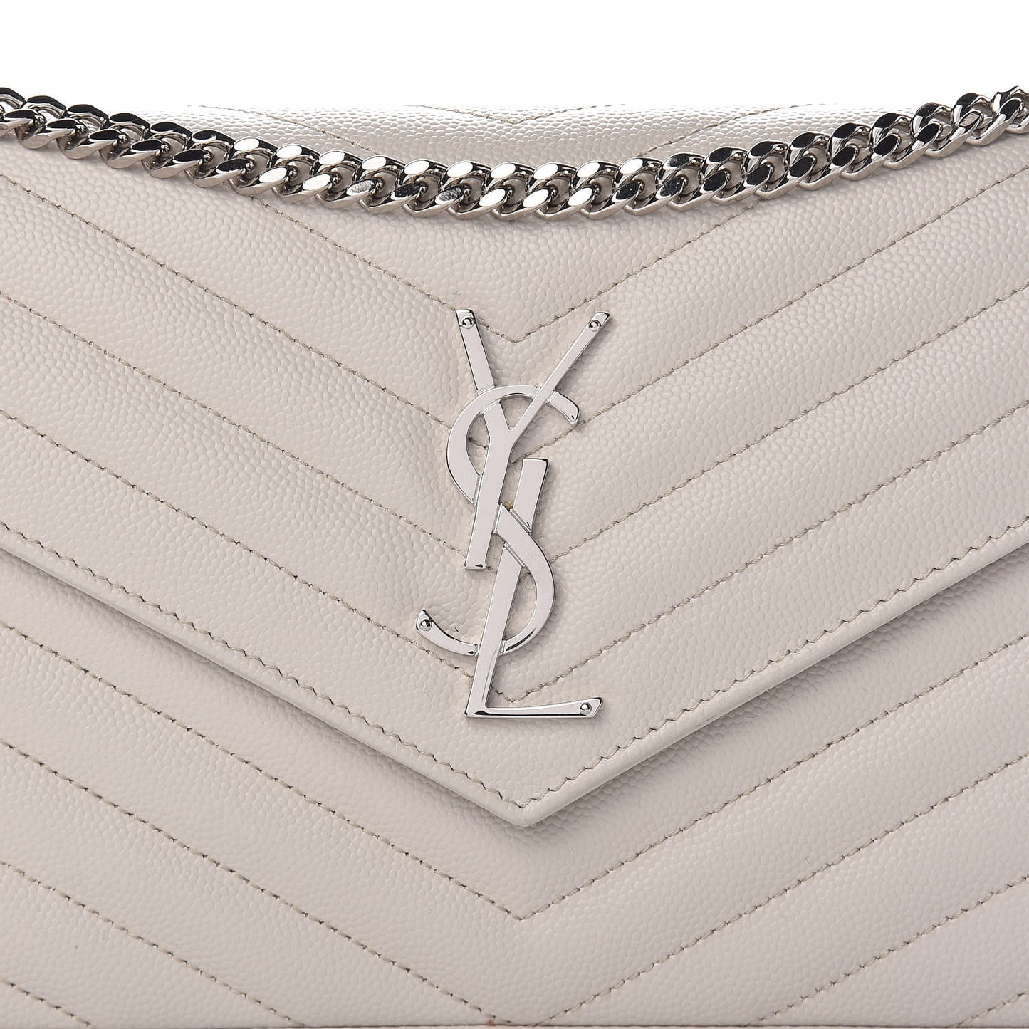 Grain De Poudre Matelasse Chevron Monogram Chain Wallet Icy White