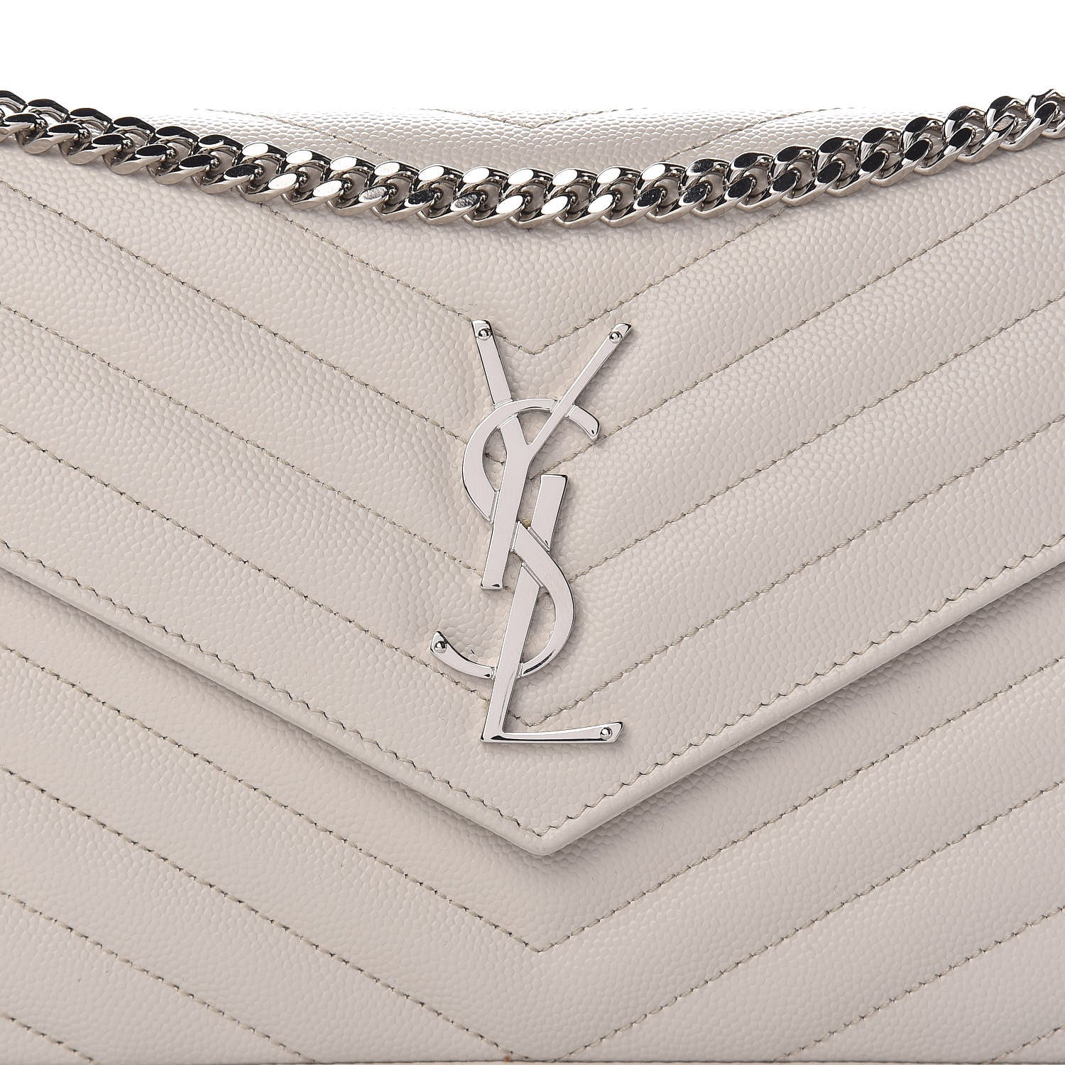 Saint Laurent Grain De Poudre Matelasse Chevron Monogram Chain Wallet Icy White 7 of 9