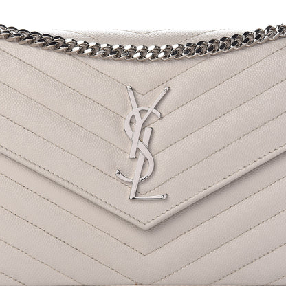 Saint Laurent Grain De Poudre Matelasse Chevron Monogram Chain Wallet Icy White 7 of 9