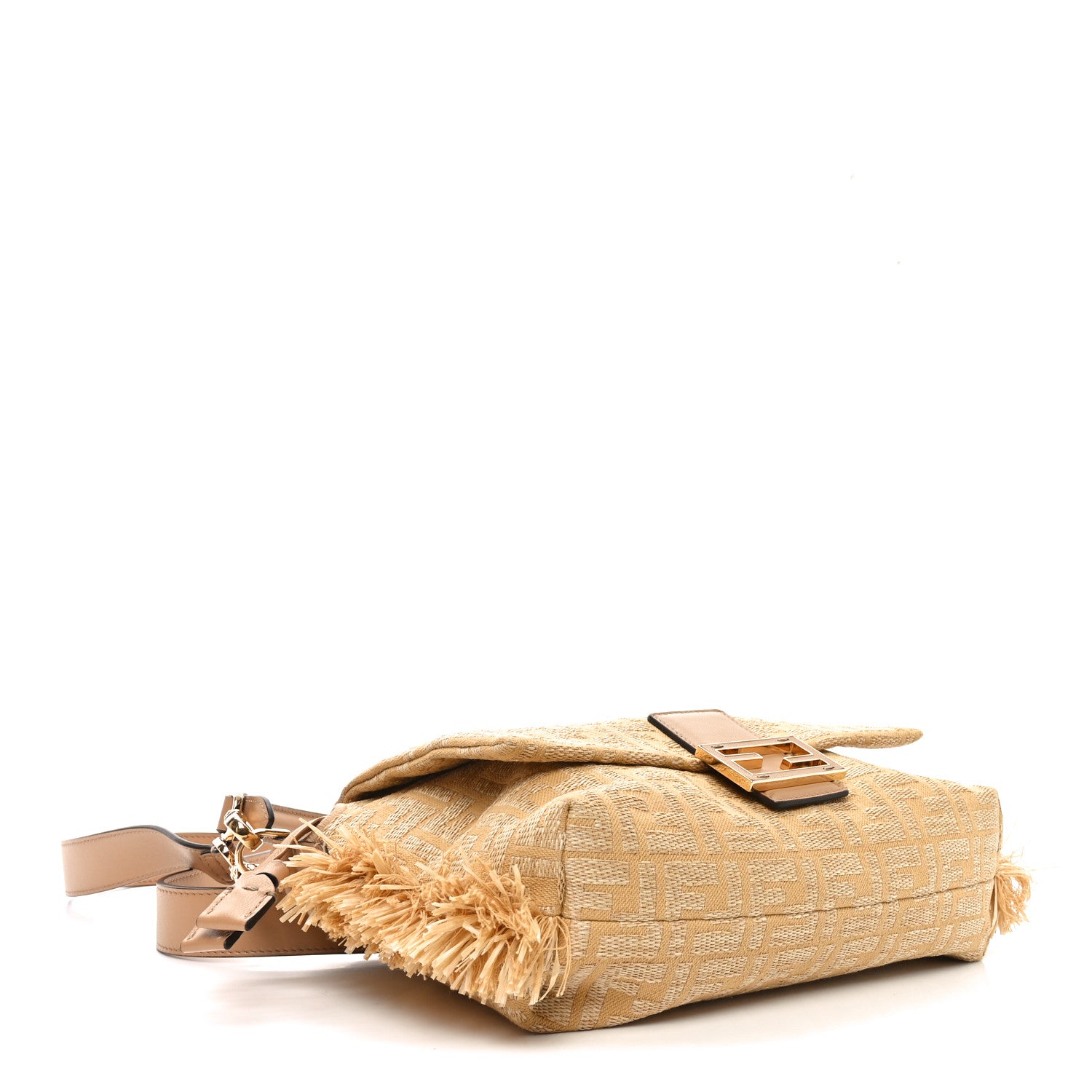 Fendi Fabric Jacquard Raffia Straw Fringe Medium Mamma Baguette