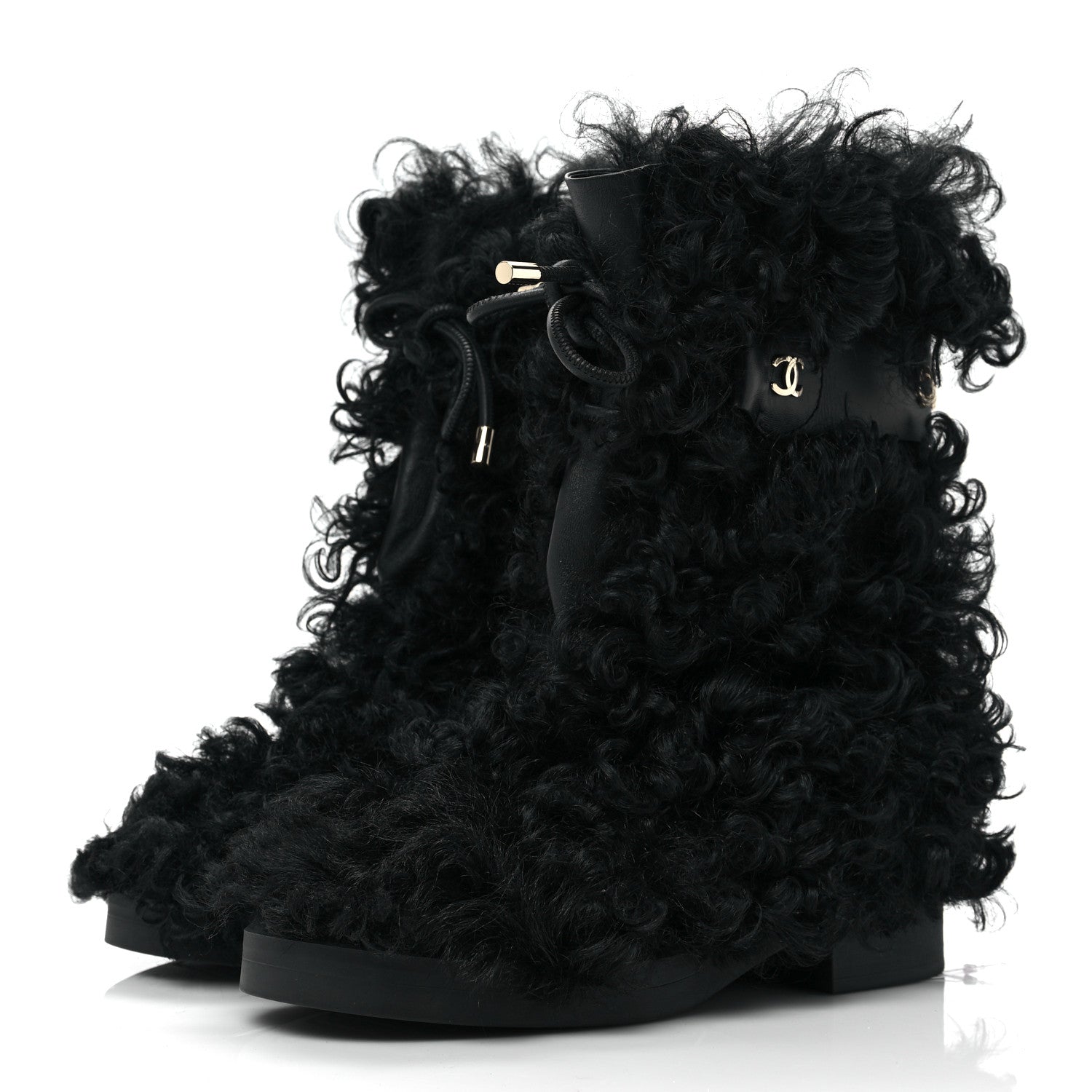 Chanel Shearling Sheepskin High Boots 38.5 Black 3 of 8