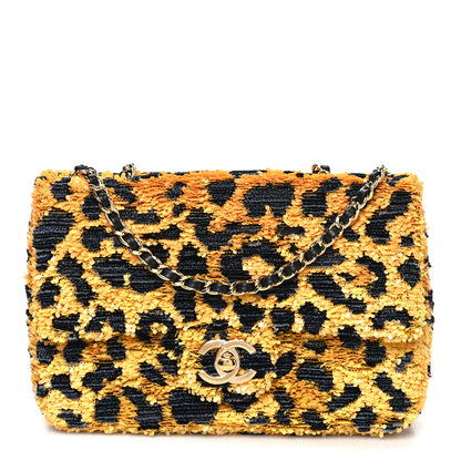 Chanel Sequin Mixed Fibers Leopard Print Mini Rectangular Flap Black Orange 1 of 11