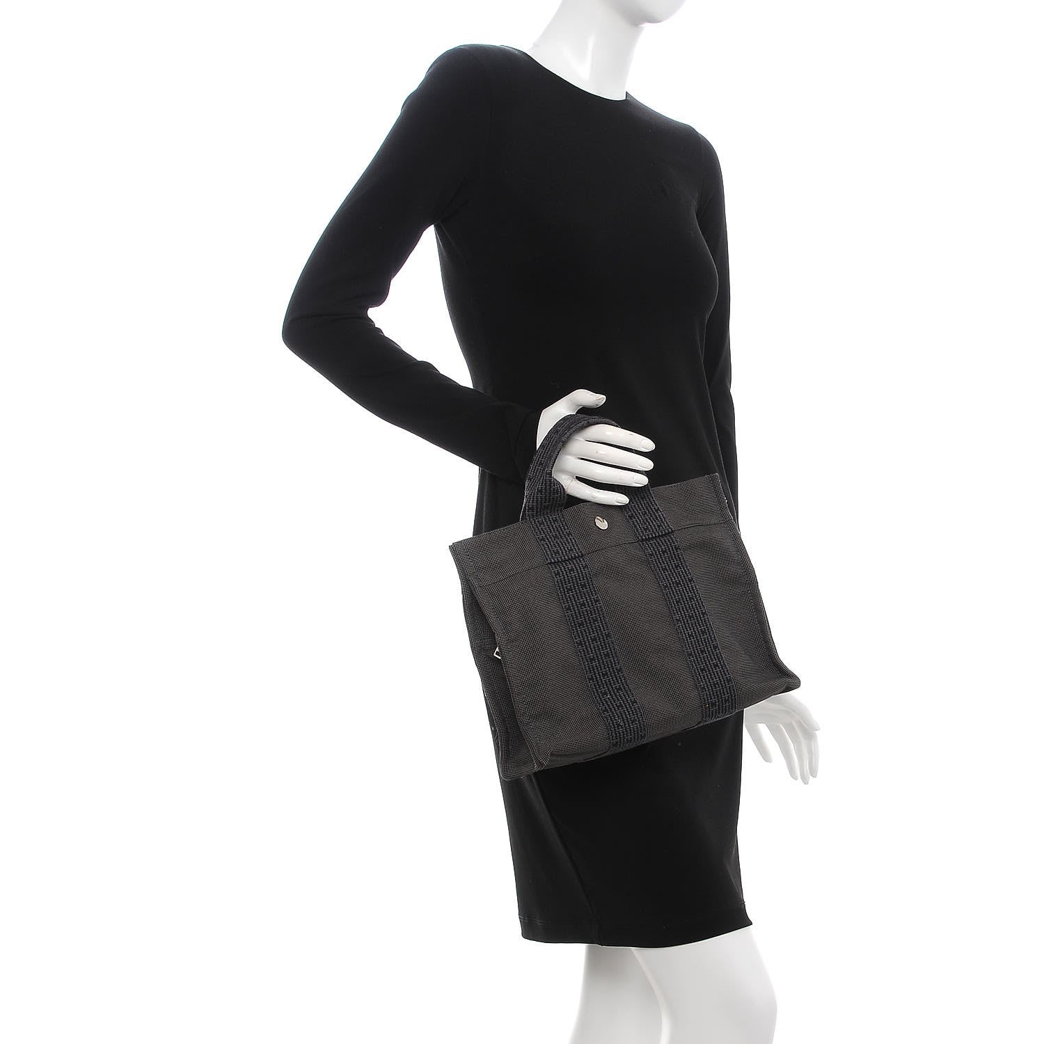Hermes Canvas Herline PM Tote Grey 2 of 9