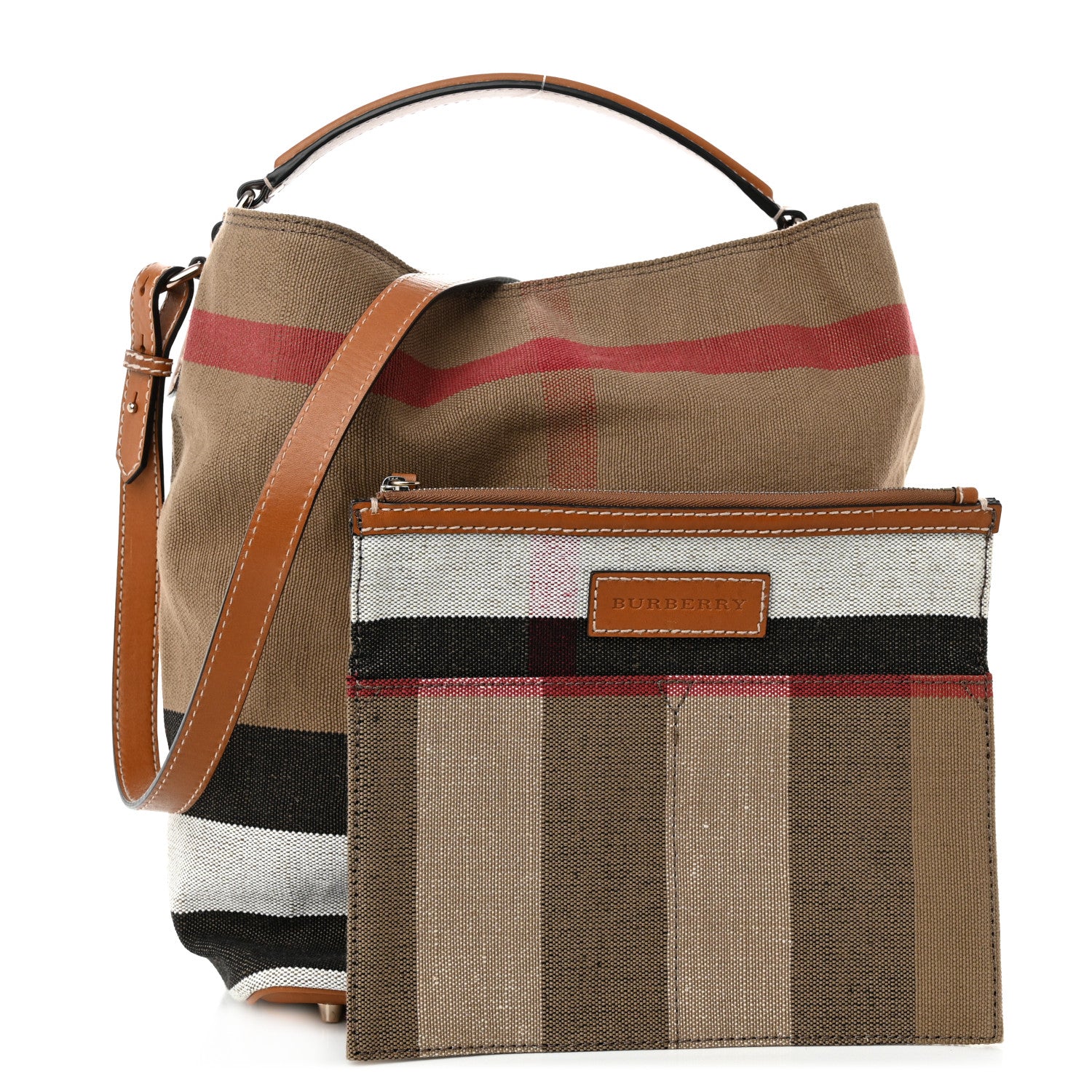 Burberry Canvas Mega Check Medium Ashby Hobo Saddle Brown 1 of 12
