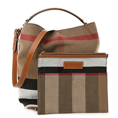 Burberry Canvas Mega Check Medium Ashby Hobo Saddle Brown 1 of 12