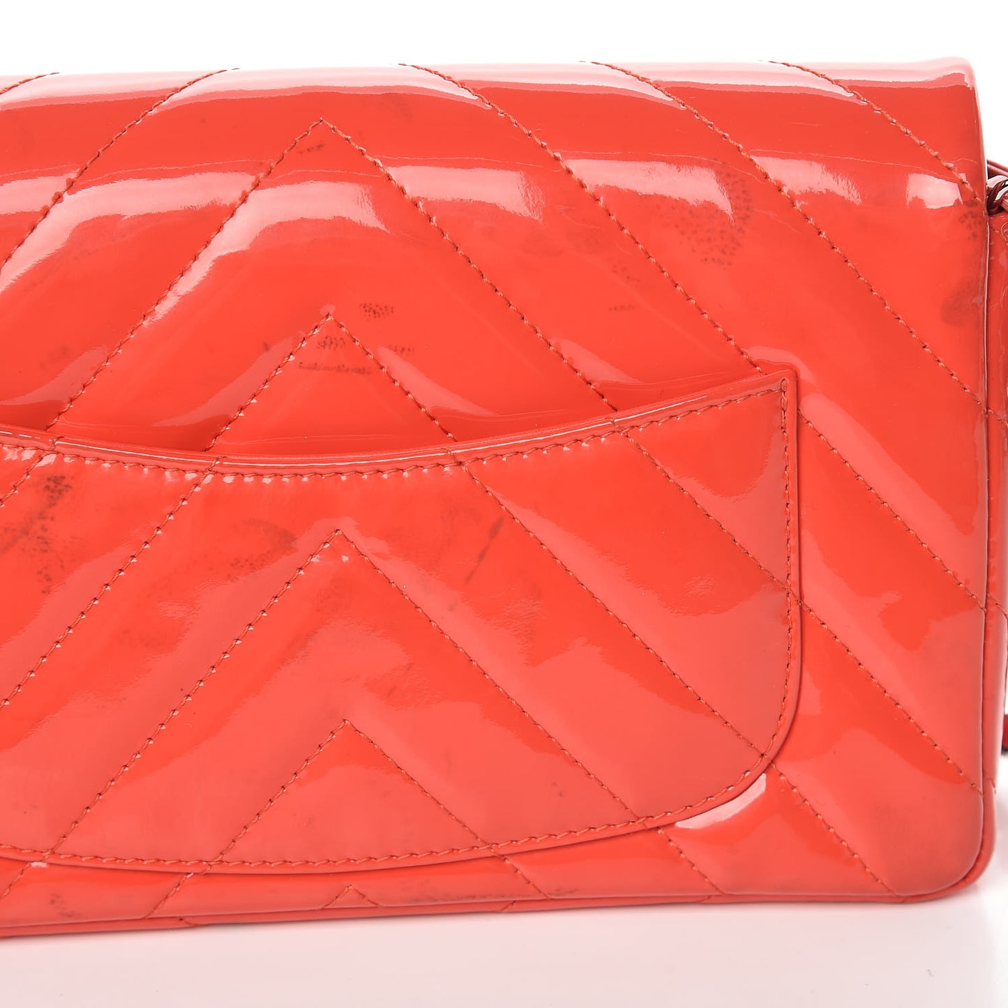 Patent Calfskin Chevron Quilted Wallet On Chain WOC Red