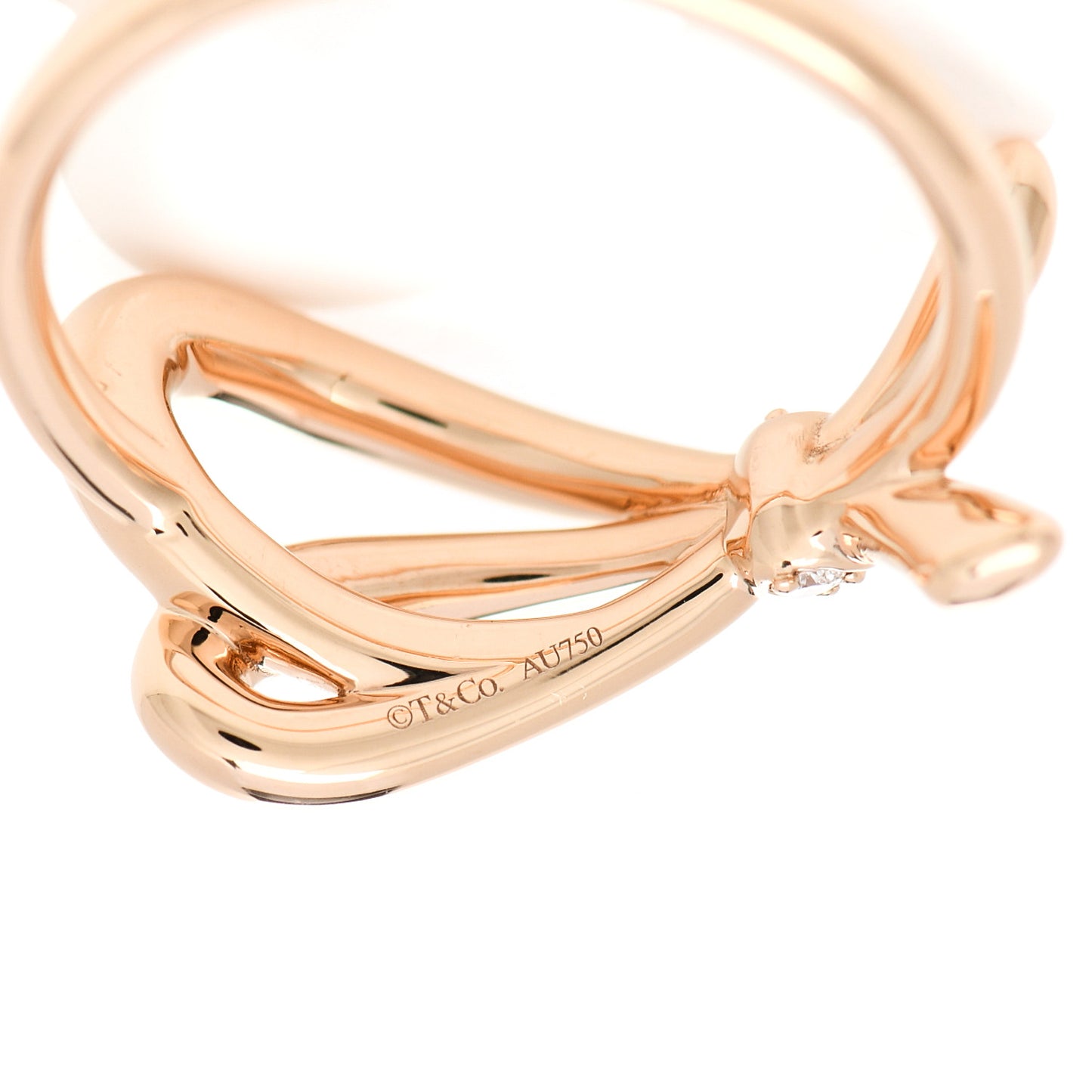 18K Rose Gold Diamond Bow Ring 53 6.5