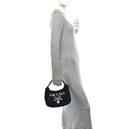 Prada Terry Cloth Mini Re-Edition 2000 Bag Black White 2 of 9