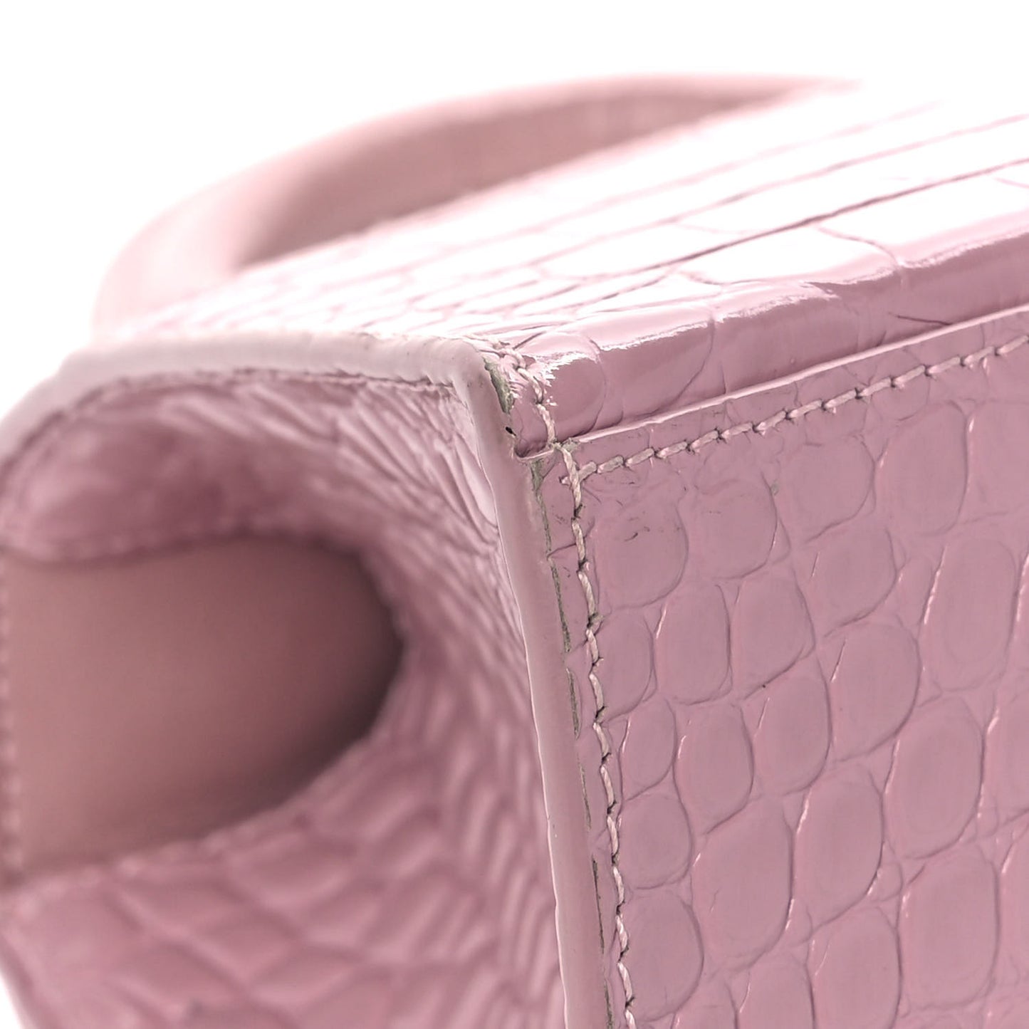 Shiny Calfskin Crocodile Embossed Small Hourglass Top Handle Bag Powder Pink