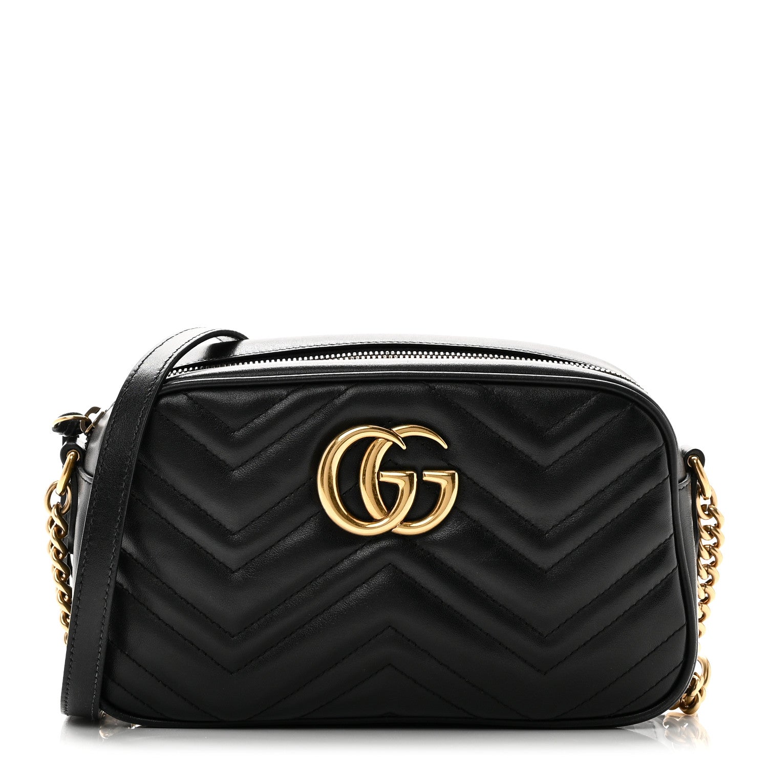 Gucci Calfskin Matelasse Small GG Marmont Chain Shoulder Bag Black 1 of 11