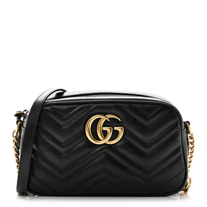 Gucci Calfskin Matelasse Small GG Marmont Chain Shoulder Bag Black 1 of 11