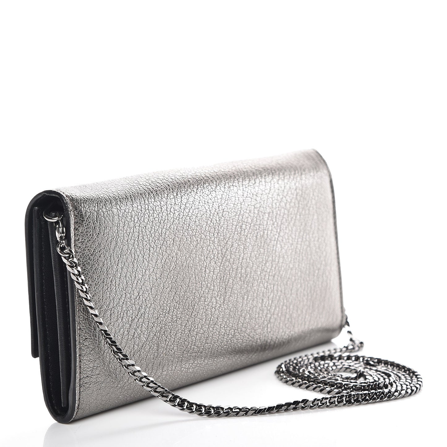 Metallic Calfskin Skull Wallet on Chain Black Pearl