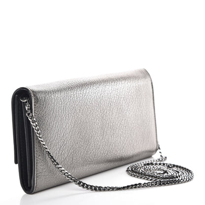 Alexander McQueen Metallic Calfskin Skull Wallet on Chain Black Pearl 3 of 12