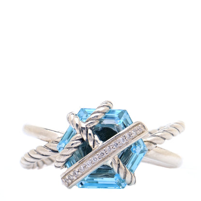 David Yurman Sterling Silver Diamond Blue Topaz 10mm Cable Wrap Ring 54 7 1 of 6
