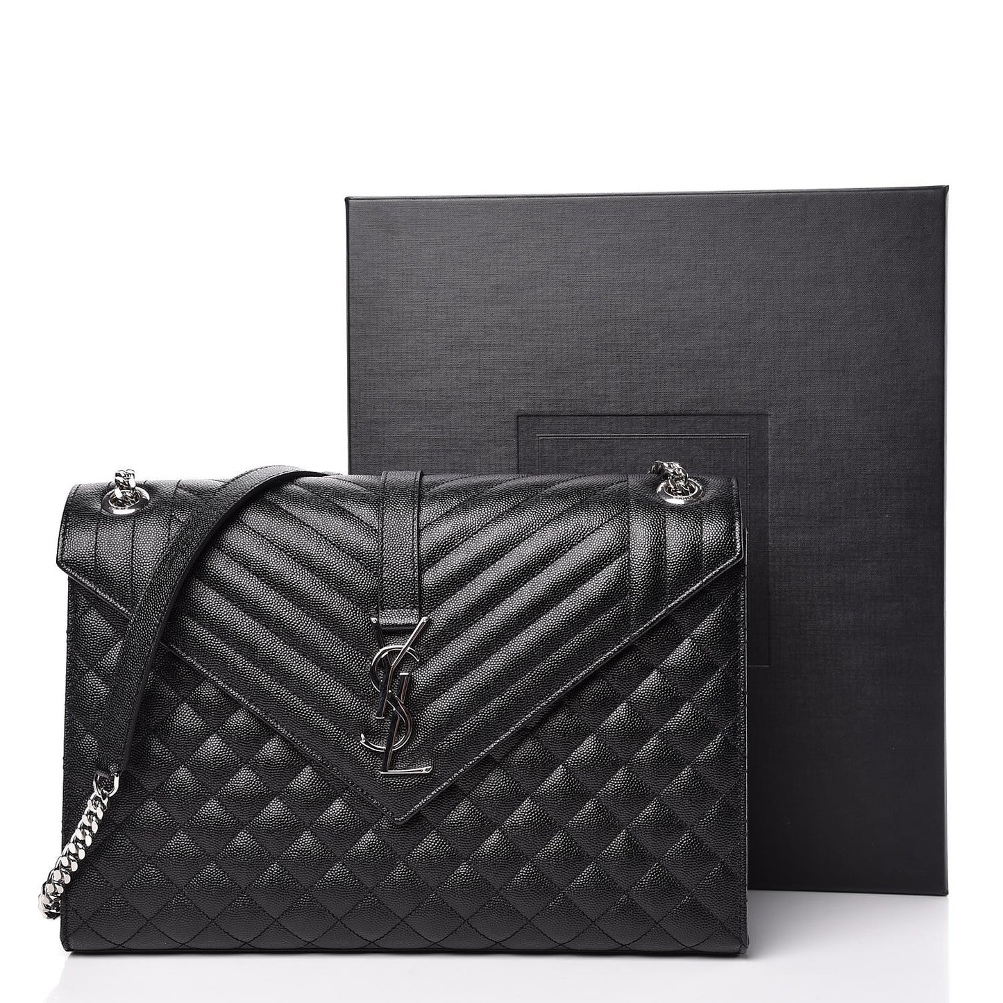 Grain De Poudre Textured Mixed Matelasse Large Triquilt Monogram Satchel Black