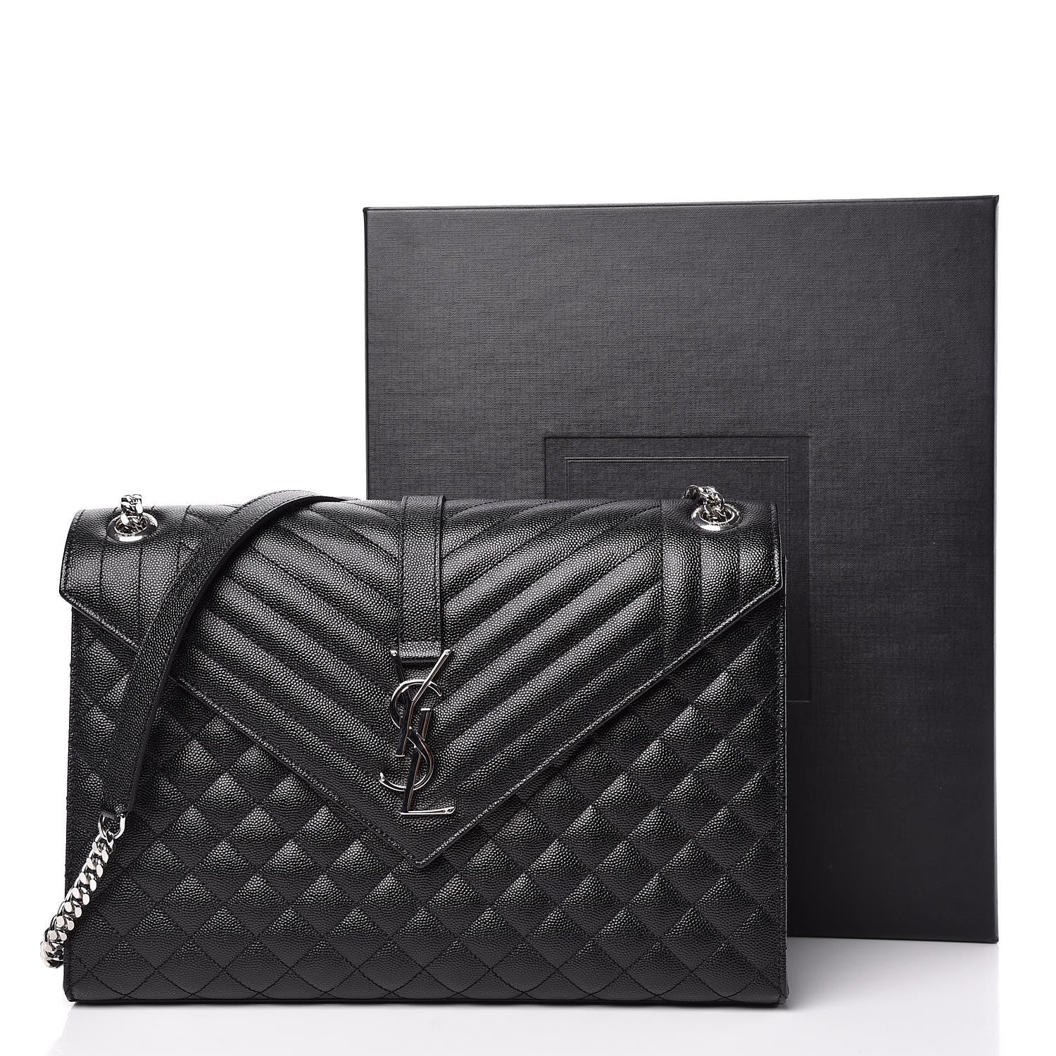 Saint Laurent Grain De Poudre Textured Mixed Matelasse Large Triquilt Monogram Satchel Black 11 of 11