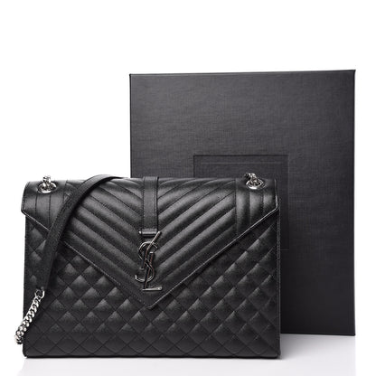 Saint Laurent Grain De Poudre Textured Mixed Matelasse Large Triquilt Monogram Satchel Black 11 of 11